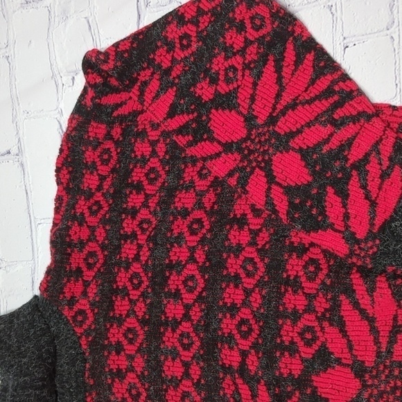 Vintage French Navy Womens Sweater Holiday Turtleneck Poinsettia Snowflake Large - Picture 3 of 7